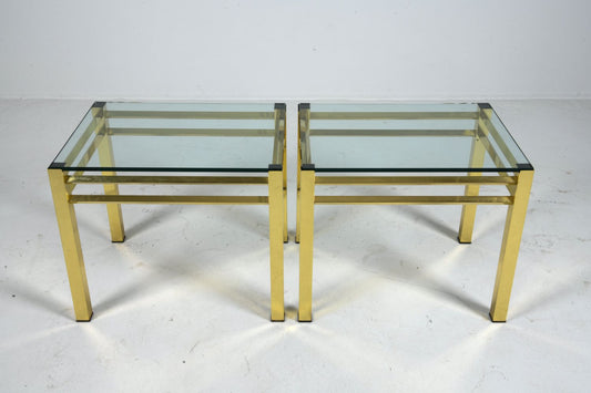 Pair of Maison Jansen Style Brass & Glass Side Tables