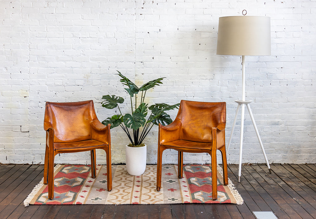 Pair of Cab 413 Armchairs in Cognac Leather by Mario Bellini for Cassina