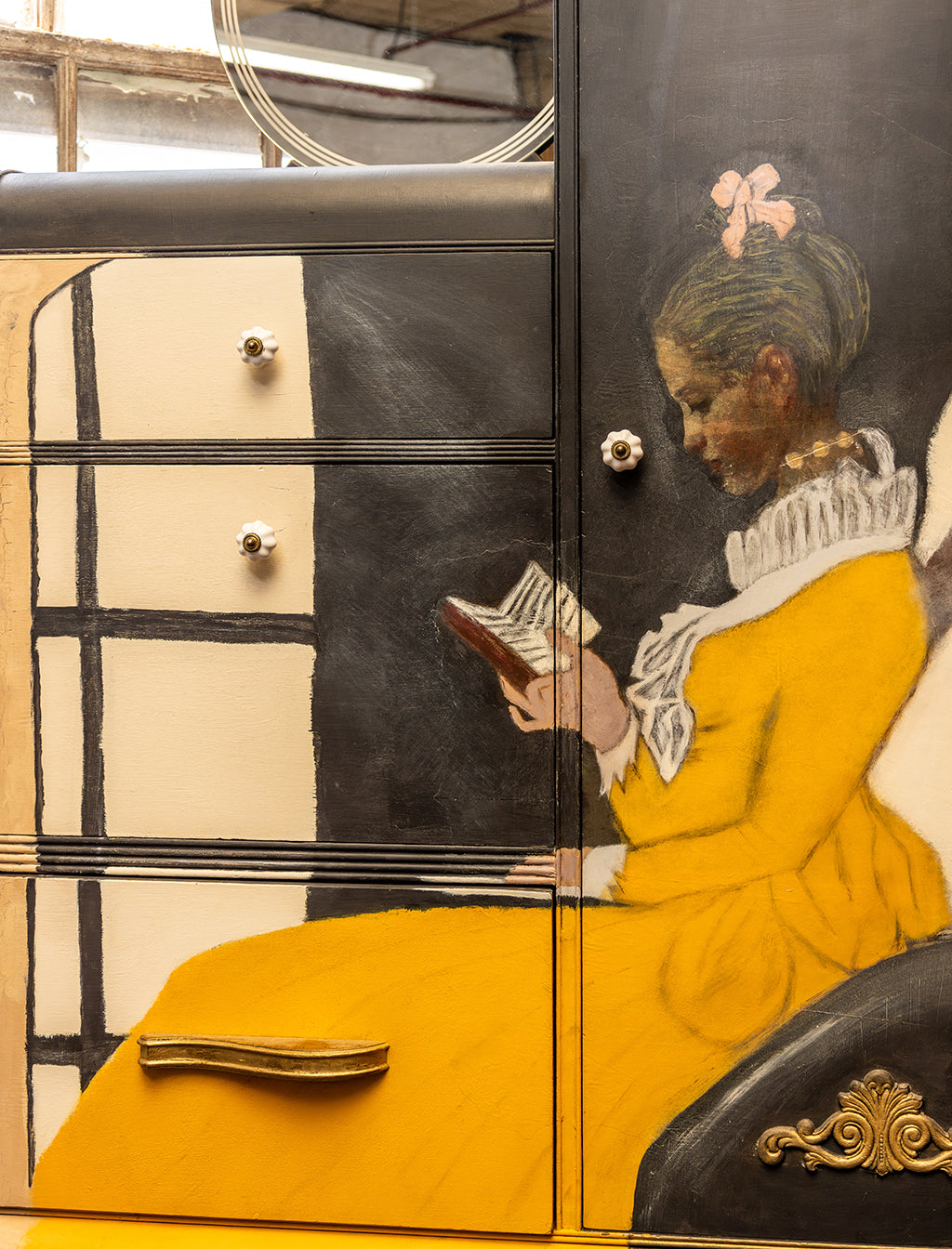 Vintage Armoire With Beautiful Depiction of French Painting
