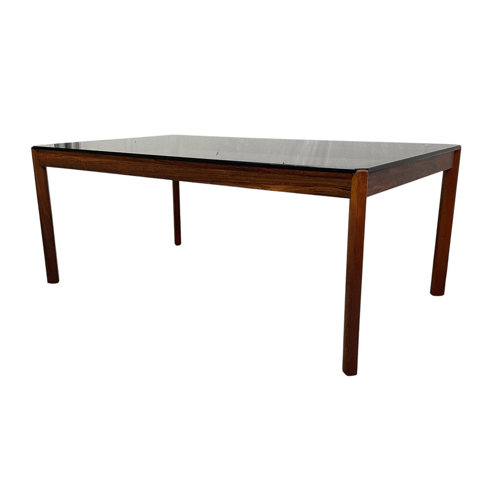 Mid Century Modern Brazilian Rosewood Coffee Table With Smoked Glass Top