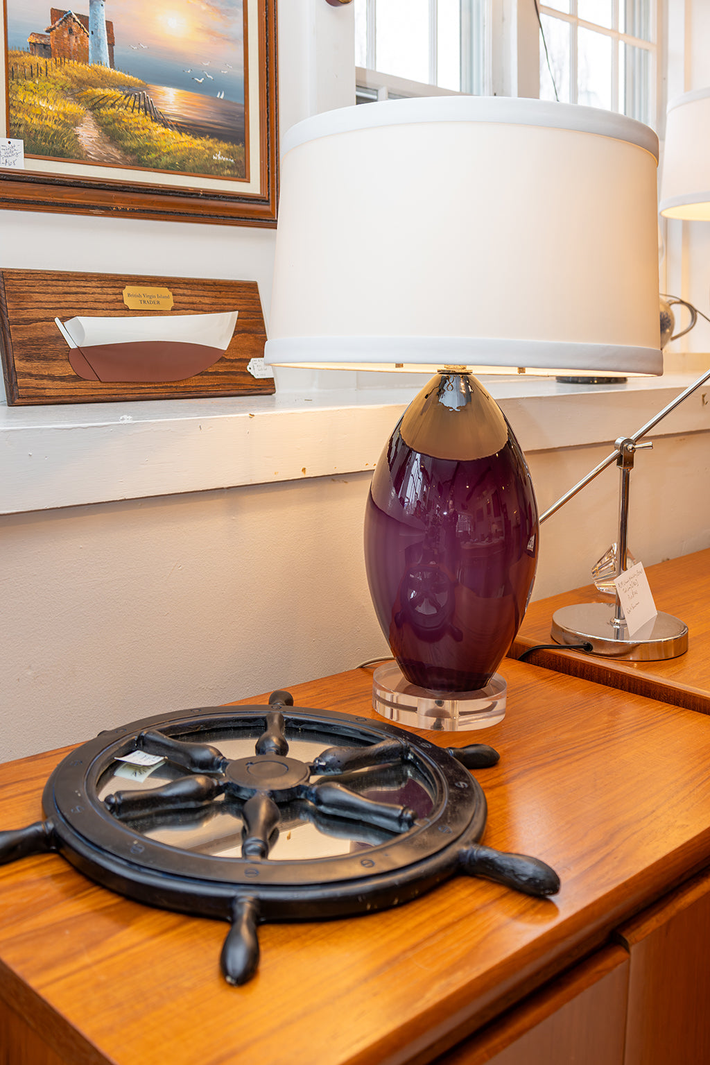Mottega Purple & Lucite Double Socket Lamp