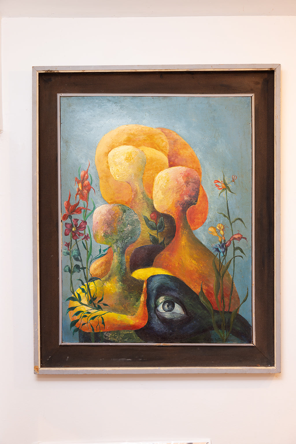 1970s Modern Surrealist Oil on Panel